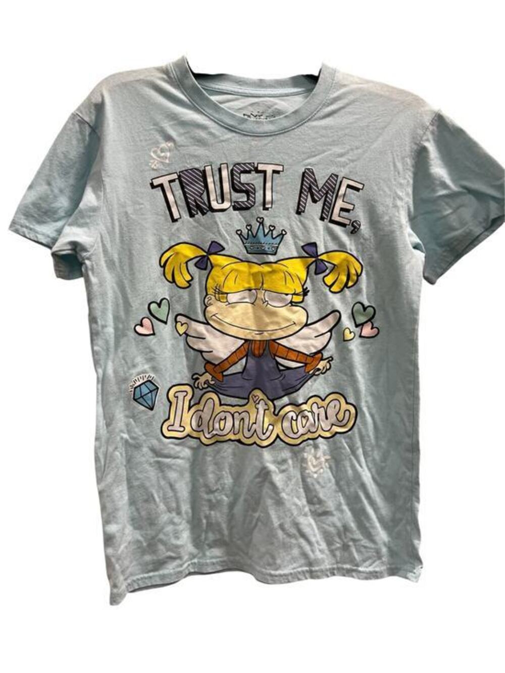 Nickelodeon Rugrats Angels Pickles Trust me I don’t care pastel blue tee SZ S